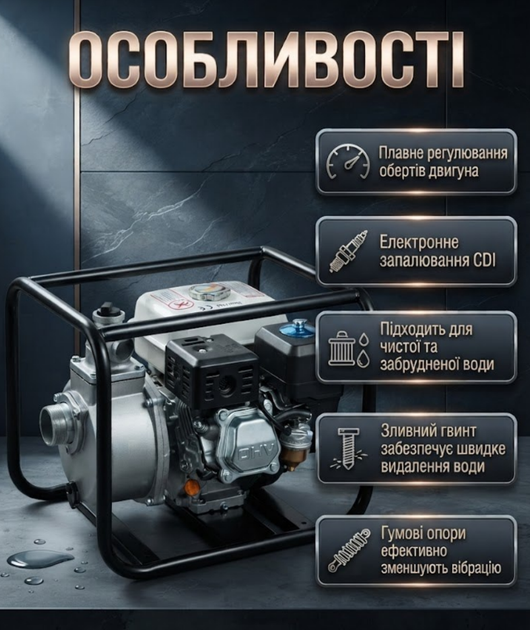 Мотопомпа бензиновая BOXER BX7014 6.5 л с 500 л мин 2 дюйма высота подачи 30 м всасывание 7 м для чистой и грязной воды - изображение 2