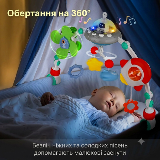 Развивающая музыкальная дуга-мобиль 2 в 1 на кроватку и коляску HE0318 - изображение 4