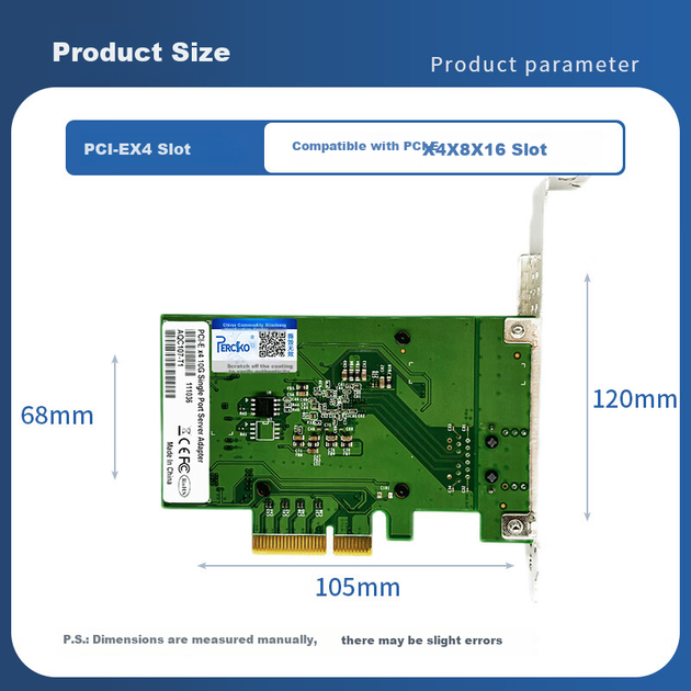 Мережева карта PERCKO 10 Gigabit Ethernet, однопортова, PCI-E X4, чіп AQC107, сумісна з X540-X550 - зображення 4