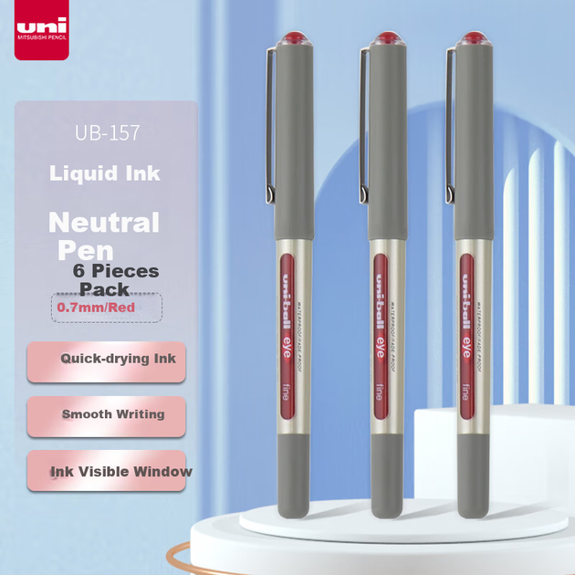Ручка Mitsubishi Uni-Ball UB-157 красная, высококачественная гелевая ручка с чернилами 0,7 мм, шариковая ручка для бизнеса, ручка для экзаменов, ручка на водной основе, 6 ручек - изображение 4