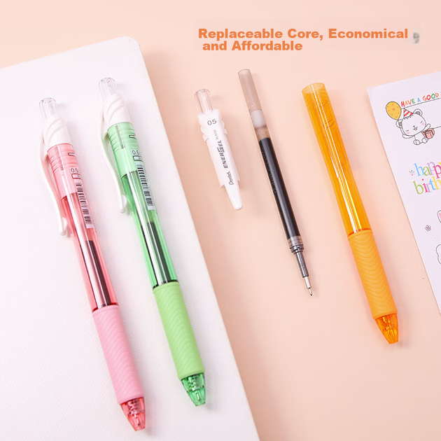 Гелевая ручка Pentel BLN105 с выдвижным стержнем, синяя, стильная, толщина чернил 0,5 мм, подходит для деловых встреч и учебы, быстросохнущая, на водной основе, канцелярские товары, синий корпус с синими чернилами, упаковка из 12 штук. - изображение 8