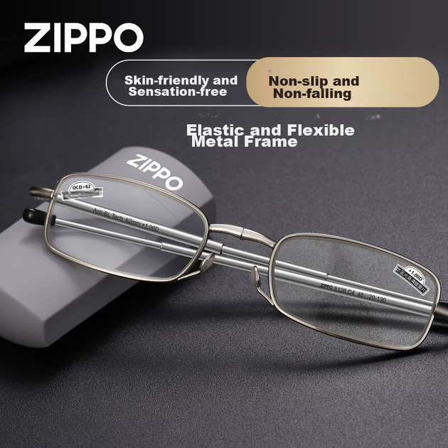 Очки для чтения ZIPPO складные ультралегкие с защитой от синего света, +2.00, серебристые - изображение 9