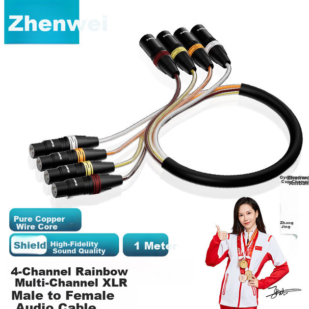 Кабель ZHENWEI мультикор 4-канальный микрофонный XLR папа-мама, 1 м (ZW-YPX659) - изображение 4