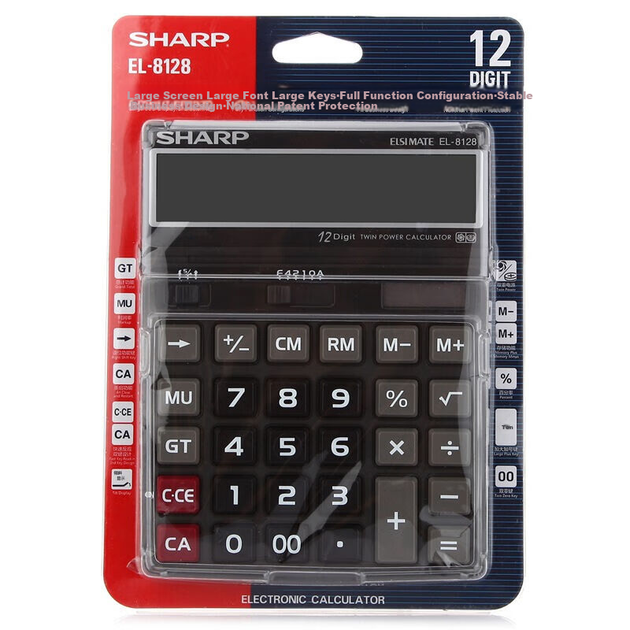 Калькулятор SHARP EL-8128 с большим экраном, крупными клавишами, для офиса (кристально-черный) - изображение 8