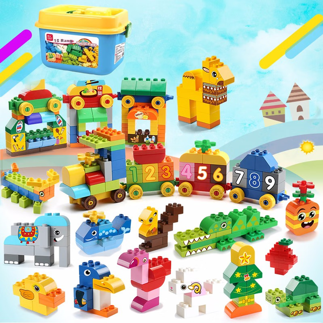 Набор FEELO, совместимый с крупными кубиками LEGO, строительные блоки для мальчиков и девочек, подарок на день рождения для детей, 265 деталей в упаковке. - изображение 4