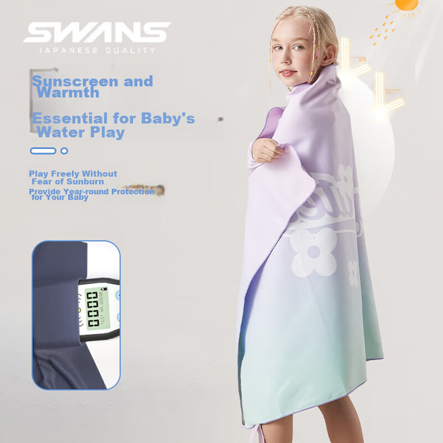 Детское банное полотенце-накидка SWANS, халат, пляжное, с мультяшным дизайном, для девочек и мальчиков, быстросохнущее, градиент розово-фиолетовый - Фото 7 Детское банное полотенце-накидка SWANS, халат, пляжное, с мультяшным дизайном, для девочек и мальчиков, быстросохнущее, градиент розово-фиолетовый - изображение 7