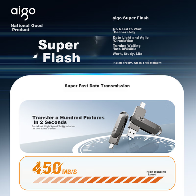 Флеш-накопичувач Aigo U453 128 ГБ типу C USB 3.2 з двома інтерфейсами для телефонів та комп'ютерів, швидкість читання 450 МБ/с, багатофункціональний флеш-накопичувач для бізнесу та офісу - изображение 9