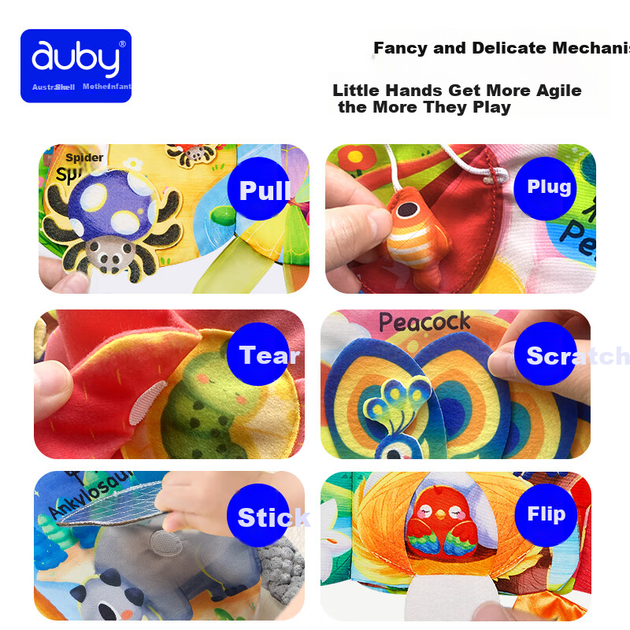 Развивающая игрушка Auby Baby для детей 0-18 месяцев, тканевая книжка с хвостиком, моющаяся - изображение 5