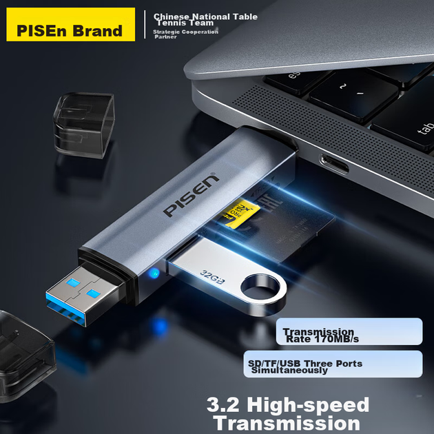 Картридер Pisen USB 3.2 для карт SD/TF и USB-накопителей, для ПК, iPhone и камер - Фото 13 Картридер Pisen USB 3.2 для карт SD/TF и USB-накопителей, для ПК, iPhone и камер - изображение 13