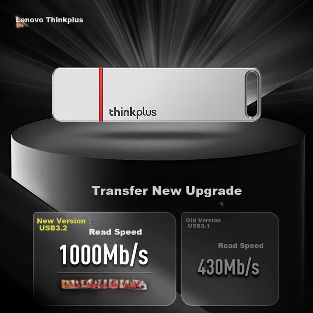 Твердотельный накопитель ThinkPlus Lenovo TU100Pro Series с интерфейсом USB 3.2, скорость чтения до 1000 МБ/с, высокоскоростной металлический корпус, серебристый. - изображение 5