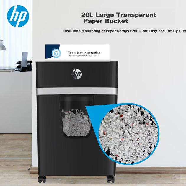 Багатофункціональний комерційний офісний шредер HP рівня 4, шредер для файлів (подрібнює безперервно 10 хвилин, 8 аркушів за прохід, місткість 20 літрів, може подрібнювати картки/скоби), B0820CC - зображення 4