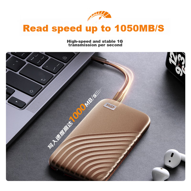 Портативный твердотельный накопитель Western Digital (WD) 1 ТБ NVMe (PSSD) My Passport SSD с интерфейсом Type-C и прямой связью по телефону 1050 МБ/с для ноутбука и мобильного телефона. Внешнее устройство двойного назначения. - изображение 7