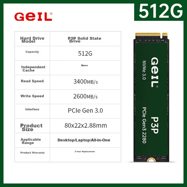 SSD диск GeIL P3P 512GB M.2 NVMe PCIe 3.0 TLC - изображение 3