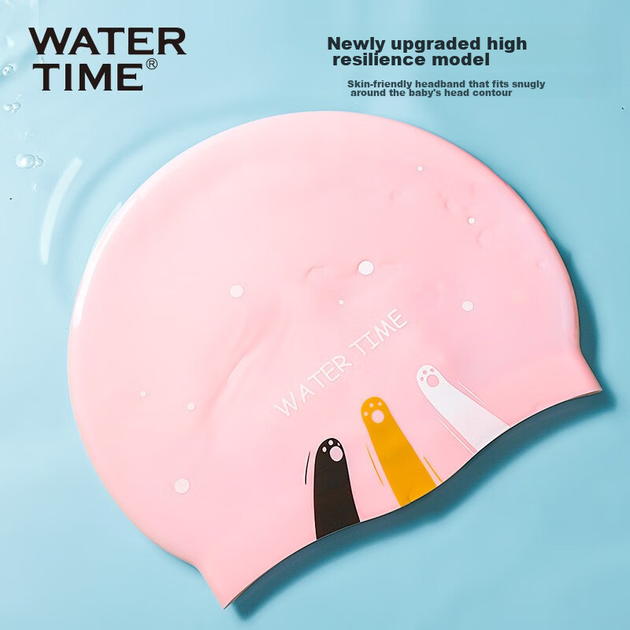 Шапочка для плавания WATERTIME Shuichuan детская силиконовая с рисунком котенка - изображение 11