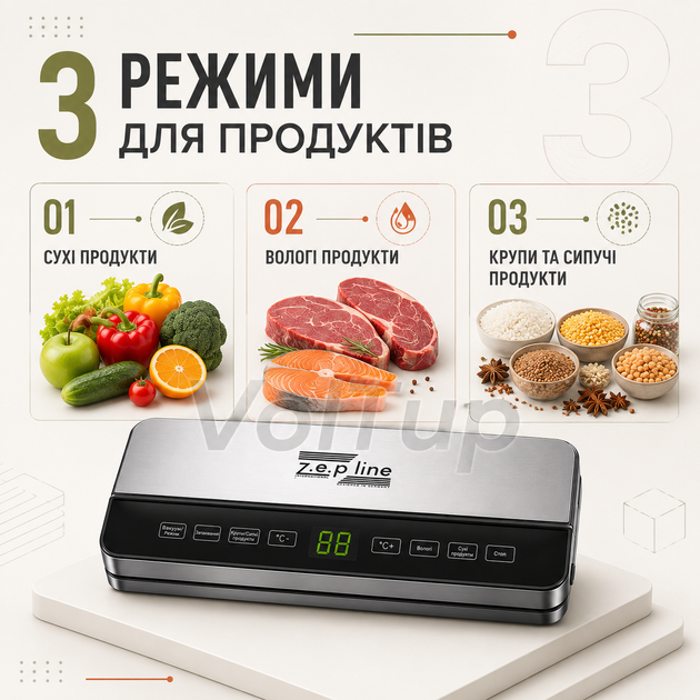 Бытовой вакууматор ZEPLINE ZP-00359 с подключением контейнеров и банок, упаковщик с 20 пакетами и роликом - изображение 2