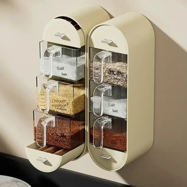 Органайзер настінний для спецій та круп Spice organizer XL-905 на 5 ємностей 27.5х12.3х8.7 см Білий - зображення 7
