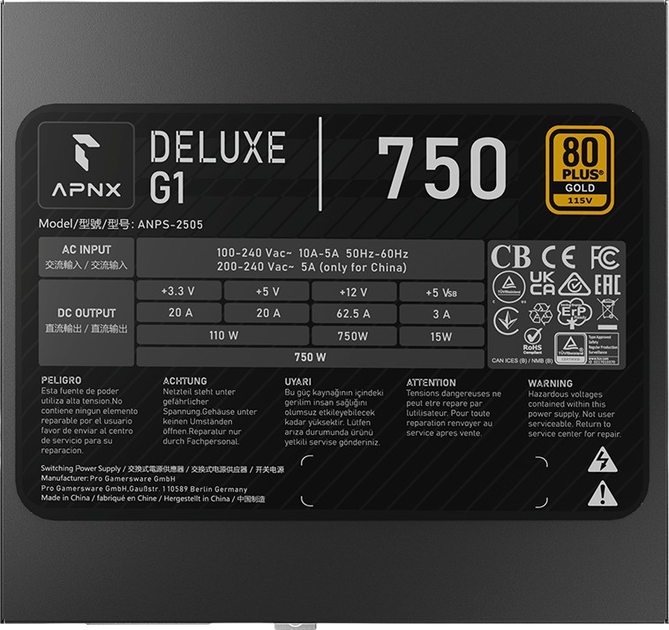 Блок питания APNX Deluxe G1 750W 80+ Gold (APPG-D175FEC.X1) - изображение 5
