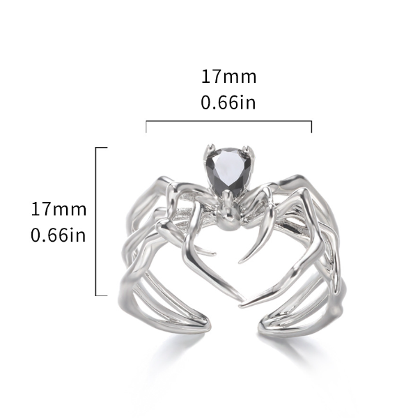 Кольцо Паук бижутерия Fashion Jewerly с черным камнем в стиле y2k, готика регулируемое, серебристое (SVS) - Фото 4 Кольцо Паук бижутерия Fashion Jewerly с черным камнем в стиле y2k, готика регулируемое, серебристое (SVS) - изображение 4