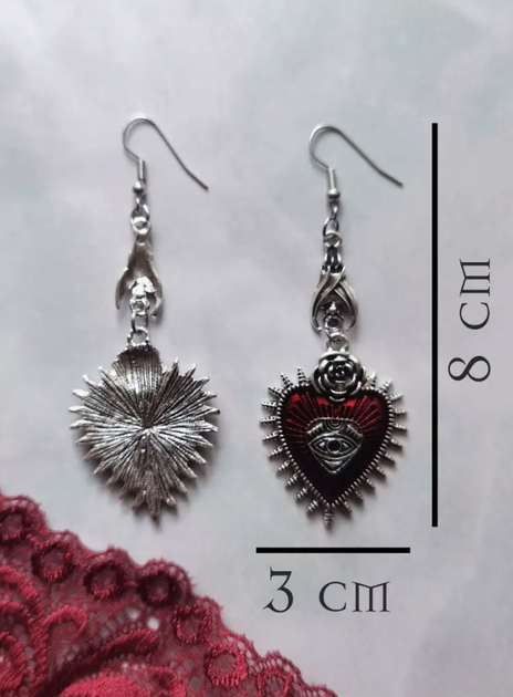 Сережки Fashion Jewerly винтажные красное сердце летучая мишь серебристые (SVS) - изображение 2