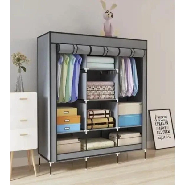 Складана тканинна шафа для одягу та взуття RIAS Storage Wardrobe 88130, 3 секції, 8 полиць, металевий каркас, сірий (46856) - зображення 5
