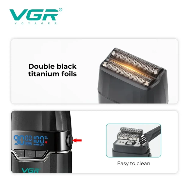 Електробритва VGR V-308 Green шейвер подвійне лезо 9000 RPM LED Display - изображение 3
