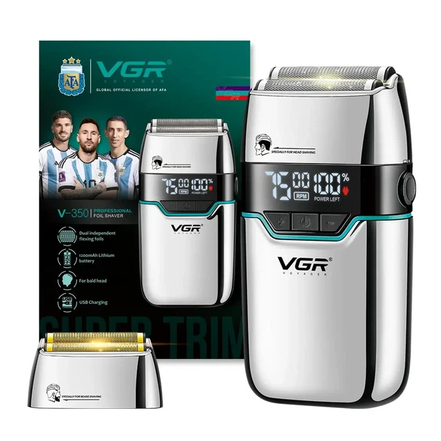 Електробритва VGR V-350 Silver шейвер подвійне лезо LED-дисплей вологозахисту 2 насадки - Фото 4 Електробритва VGR V-350 Silver шейвер подвійне лезо LED-дисплей вологозахисту 2 насадки - зображення 4