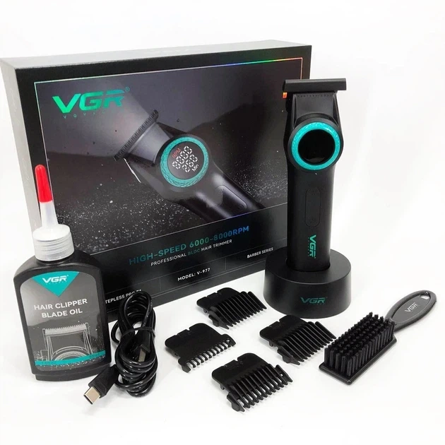 Триммер VGR V-977 BLACK, регулировка мощностей 6000 - 8000 PRM, 2500 mAh, 4 насадки, LED display - изображение 6
