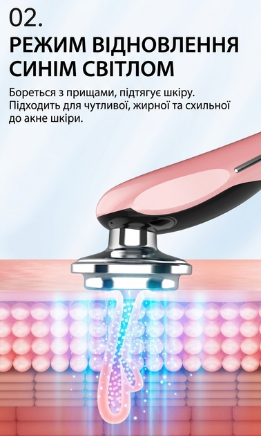 Микротоковый массажер для лица с функцией RF лифтинга и EMS для ухода за кожей лица 7в1 белый - изображение 5