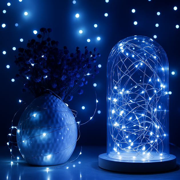 Светодиодная гирлянда Роса USB 5 м 50 LED с пультом ДУ для праздничного декора интерьера и создания уютного освещения Голубая - изображение 2