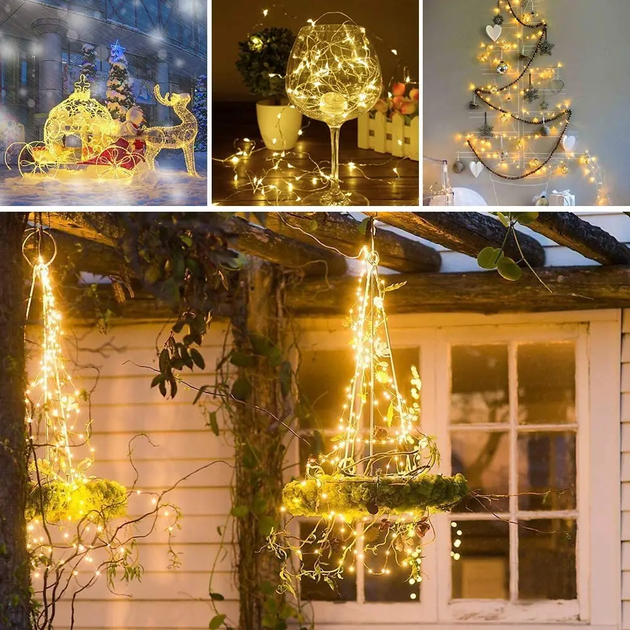Гірлянда роса на батарейках та від USB, 10м, 100Led, Xmas, Тепле світло - Фото 10 Гірлянда роса на батарейках та від USB, 10м, 100Led, Xmas, Тепле світло - зображення 10