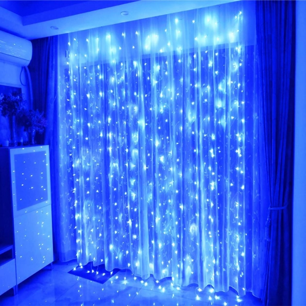 Гірлянда штора від мережі (2,5 х1, 5 м) 240 LED прозорий шнур, Синя - зображення 9