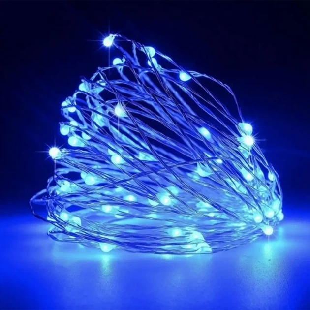 Гірлянда роса на батарейках та від USB, 5м, 50Led, Xmas, Синій - зображення 7