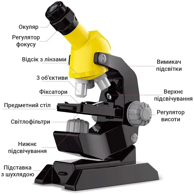 Дитячий мікроскоп uSmart 0046A до 1200х жовтий з біологічними зразками - Фото 4 Дитячий мікроскоп uSmart 0046A до 1200х жовтий з біологічними зразками - зображення 4