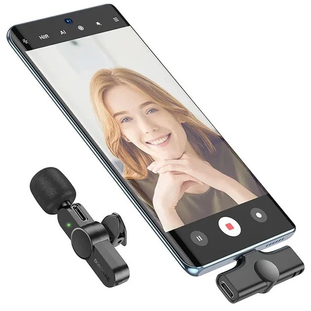 Петличный микрофон Borofone BFK12 Trophy Dual-mic беспроводной Lightning/Type-C черный - изображение 6