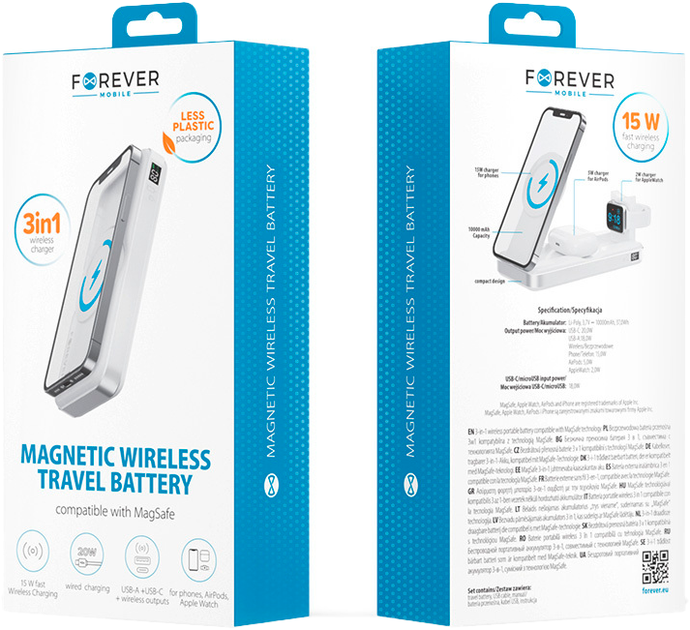 УМБ Forever MATB-300 MagSafe 20W PD 10000 mAh 3in1 White (5907457779808) - Фото 2 УМБ Forever MATB-300 MagSafe 20W PD 10000 mAh 3in1 White (5907457779808) - зображення 2