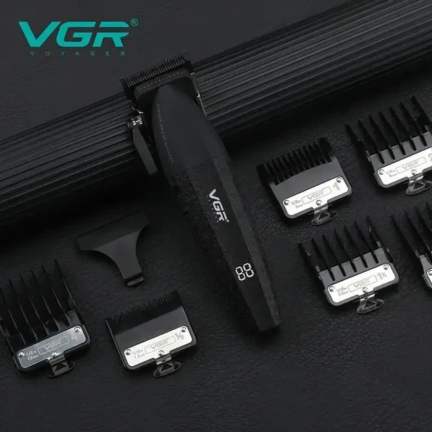 Акумуляторна машинка для стрижки VGR V-640C BLACK, 6 насадок, LED дисплей, 9000RPM - изображение 3