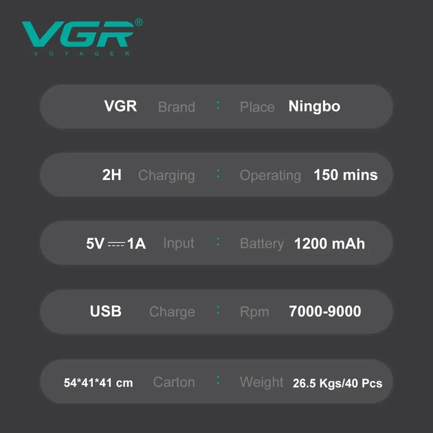 Електробритва VGR V-308 Green шейвер подвійне лезо 9000 RPM LED Display - изображение 2