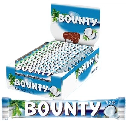 Батончик Bounty з кокосовою м’якою начинкою у молочному шоколаді 57г - Фото 1 Батончик Bounty з кокосовою м’якою начинкою у молочному шоколаді 57г - изображение 1