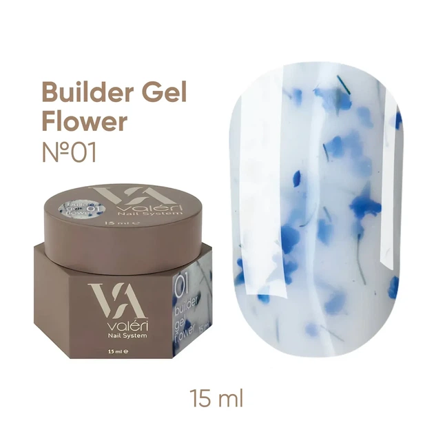 Гель с сухоцветами VALERI Builder Gel Flower 01, светло-синий, 15 мл - Фото 1 Гель с сухоцветами VALERI Builder Gel Flower 01, светло-синий, 15 мл - изображение 1