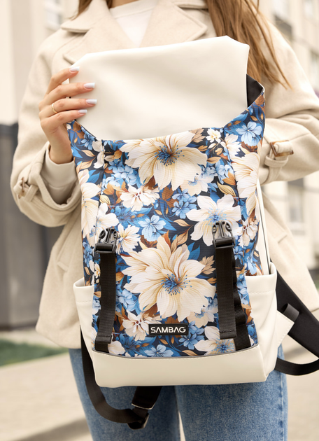 Жіночий міський повсякденний світлий рюкзак Sambag Aura з екошкіри з квітковим принтом - зображення 3
