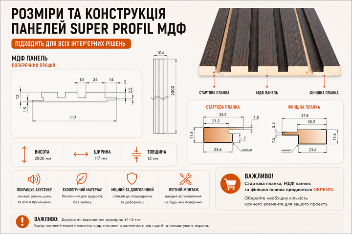 Акустическая стеновая панель рейки МДФ Super Profil Дуб Сонома 117×2800×12 мм СП12117-1 - изображение 6