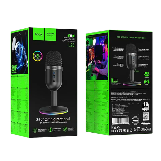 Микрофон Hoco L25 Bright USB настольный для записи голоса стриминга видеоконференций и подкастов - изображение 2