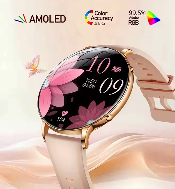 Смарт часы женские LEMFO LORA Gold (разговор, тонометр, пульсоксиметр, фонарик) 2 ремешка AMOLED экран - Фото 8 Смарт часы женские LEMFO LORA Gold (разговор, тонометр, пульсоксиметр, фонарик) 2 ремешка AMOLED экран - изображение 8