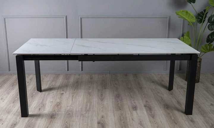 Стол обеденный ЛАРС раскладной белый мат керамика 1200/1700x800x750 черные ноги - Фото 10 Стол обеденный ЛАРС раскладной белый мат керамика 1200/1700x800x750 черные ноги - изображение 10
