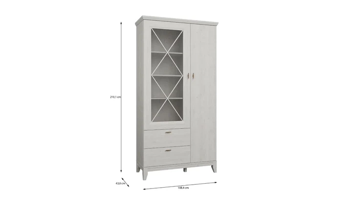 Витрина двустворчатая Мирамаре MMRV822L ДСП сосна белая 113,5х209,4х48,8 см - изображение 3