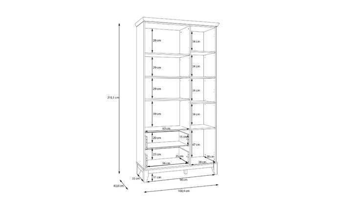 Витрина двустворчатая Мирамаре MMRV822L ДСП сосна белая 113,5х209,4х48,8 см - изображение 4