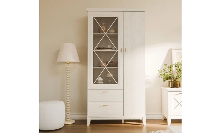 Витрина двустворчатая Мирамаре MMRV822L ДСП сосна белая 113,5х209,4х48,8 см - изображение 8