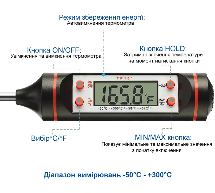Электронный термометр кухонный UChef TP101 для мяса из нержавеющей стали черный - изображение 5