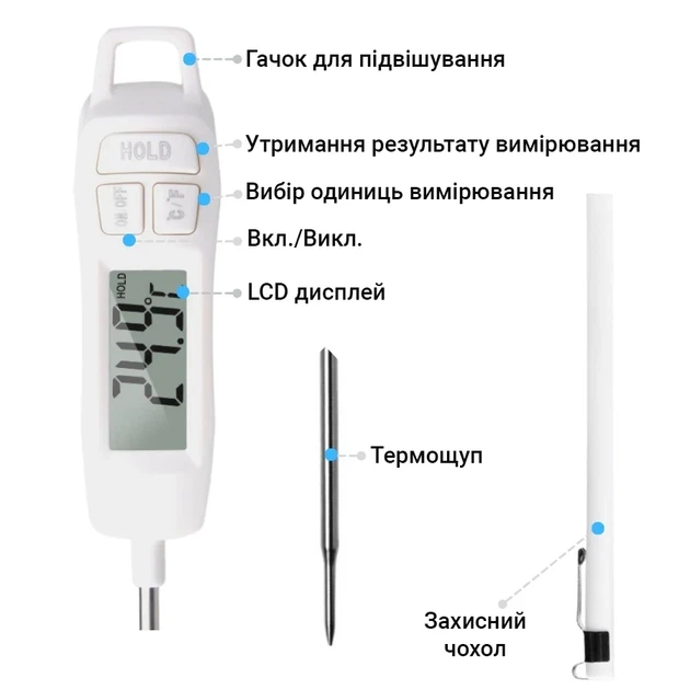 Кухонный термометр UChef TP400 электронный с щупом нержавеющая сталь белый - изображение 9