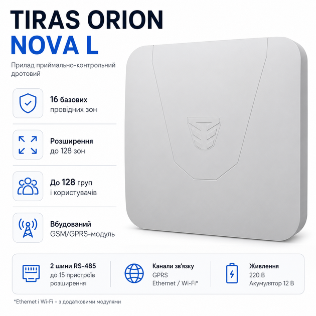 Прибор приемно-контрольный пожарный Tiras Orion NOVA L 220 В GPRS Белый - Фото 1 Прибор приемно-контрольный пожарный Tiras Orion NOVA L 220 В GPRS Белый - изображение 1